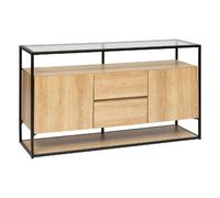 Buffet 2 portes et 2 tiroirs effet bois et verre ALDEA - Beige