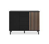 Buffet 2 Portes et 4 Tiroirs Noir et Bois - L118 cm