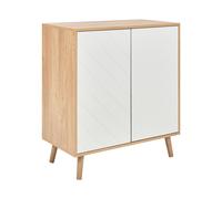 Beliani Buffet 2 Portes MDF et Placage Effet Bois Clair et Blanc Rangement Chambre Bristow