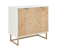 Buffet 2 Portes Placage Effet Bois Clair et Blanc avec Etagère Rangement Alaska