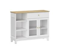 HOMCOM Buffet portes verre trempé nervuré, tiroir, 3 niches, étagères réglables, blanc
