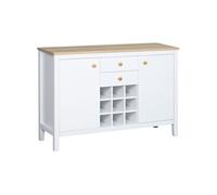 Buffet - HOMCOM - avec 2 tiroirs, 2 portes étagères réglables et porte-bouteilles - 110 x 35 x 75 cm - blanc et bois naturel