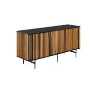 Commode - TECTAKE - Buffet LINEO en bois laqué et en acier revêtu par poudre avec 3 compartiments, 156 x 45,5 x 74 cm - Noir/Marron