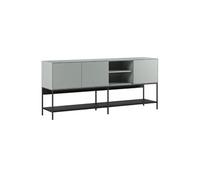 Buffet 3 portes 1 niches en mélaminé vert sauge et piètement avec étagère en métal laqué noir - MIRINA -