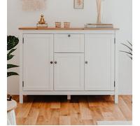 Buffet 3 portes 1 tiroir 120x40x90 cm blanc et naturel - BARGAN