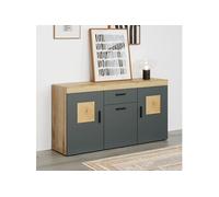 Buffet 3 portes 1 tiroir 160x42x86 cm anthracite et naturel - NOCTYS