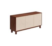 Atmosphera - Buffet Jilani - Meuble de Rangement 3 Portes avec 6 Etagères - Design Géométrique en Relief - Bois Marron et Pieds Hévéa - 150x40 cm