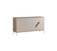 Buffet 3 portes 150cm en mélaminé beige et imitation bois avec découpe graphique oblique - ANOUK - ALTOBUY