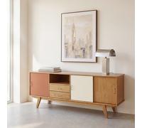 Buffet 3 portes 2 tiroirs en bois de pin tricolore, L180 cm 180x70x45cm Blanc
