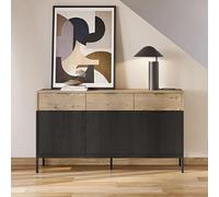 Buffet 3 portes 3 tiroirs 150x40x82 cm décor chêne et noir - NANGY