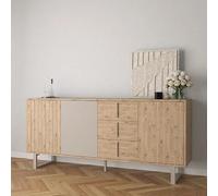 Buffet 3 portes 3 tiroirs 180x40x80 cm effet chêne et crème - JUNGA
