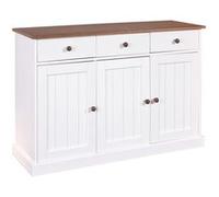 SOCOA - Buffet 3 Portes 3 Tiroirs Bois Massif Vernis Sepia et Blanc
