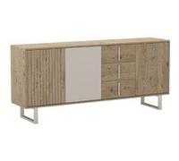 Buffet 3 portes 3 tiroirs en mélaminé imitation bois et beige piètement et poignées métal - MYRINE - ALTOBUY Marron