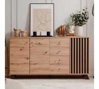 Buffet 3 portes 4 tiroirs 159,7x40x85,1 cm décor chêne - MEDAN