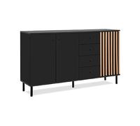 Buffet 3 portes 4 tiroirs 159,7x40x90,1 cm noir et naturel - MONS