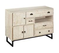 Atmosphera – Buffet Ajay – Bois de manguier sculpté – 115 cm – 3 portes, 3 tiroirs – Beige