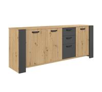 Buffet 3 portes aspect chêne et 3 tiroirs façades anthracite - YOUENN
