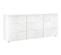 Buffet 3 portes blanc laqué sérigraphies multi-motifs - JUAN - ALTOBUY Blanc