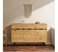Buffet 3 portes en panneaux de particules finition bois et pieds métalliques black-toned, style scandinave ou industriel, L140 cm