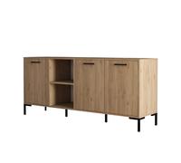 Buffet 3 portes et 2 niches finition bois et métal noir 180x80cm AURA