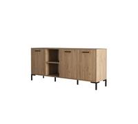 Buffet 3 portes et 2 niches finition bois et métal noir 180x80cm AURA