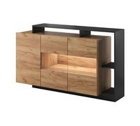 Buffet 3 portes et 3 niches avec LEDs - Coloris : Naturel et anthracite - IDESIA