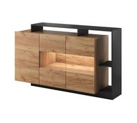 Vente-unique - Buffet 3 Portes et 3 niches avec LEDs - Coloris : Naturel et Anthracite - IDESIA