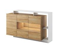 Vente-unique - Buffet 3 Portes et 3 niches avec LEDs - Coloris : Naturel et Blanc - IDESIA