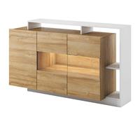 Buffet 3 portes et 3 niches avec LEDs - Coloris : Naturel et blanc - IDESIA