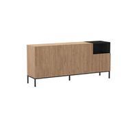 Buffet 4 portes 1 niche en mélaminé imitation bois et noir piètement métal laqué noir - CALLAS -