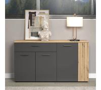 Buffet 4 portes 1 tiroir 150x42x83 cm décor chêne et anthracite - YANN