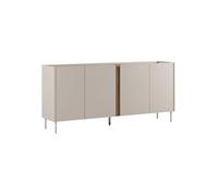 Buffet 4 portes 180cm en mélaminé beige et imitation bois avec découpe graphique bandeau - LIWENN -