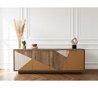 Buffet 4 portes 190 cm TULUM effet bois et travertin BOBOCHIC