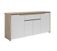 Buffet 4 portes 2 tiroirs aspect bois clair façades blanches - TIFFENE
