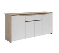 Buffet 4 portes 2 tiroirs aspect bois clair façades blanches - TIFFENE