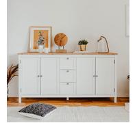 Buffet 4 portes 3 tiroirs 180x40x90 cm blanc et naturel - BARGAN