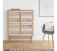 Buffet 4 portes 90x45x122 cm décor frêne et chanvre - AVEDIS Beige G