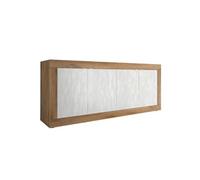 Buffet 4 portes aspect bois finition Mercure façades blanc texturées - OTELLO -