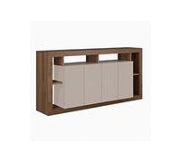 Buffet 4 portes avec encadrement 6 niches beige et aspect bois finition Mercure - LIMANI - ALTOBUY