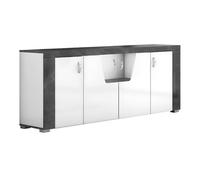 Buffet 4 portes avec leds laqué blanc et imitation granit gris - NEWELL