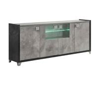Buffet 4 Portes avec vitres aspect béton ciré 2 tons éclairage Led - HAMPTON