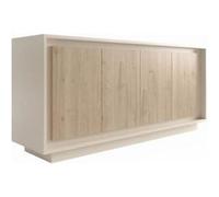 Buffet 4 portes beige poudré façades aspect bois finition Cadiz piètement socle - AZONTO -