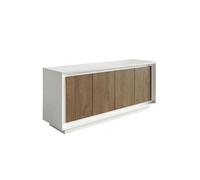 Buffet 4 portes blanc laqué façades aspect bois finition Mercure piètement socle - AZONTO - ALTOBUY Blanc