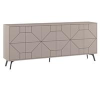 Buffet 4 portes bois taupe motif géométrique Kuzako 184 cm Taupe G