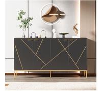Buffet 4 portes enfilade 150 cm noir et doré avec étagère réglable, pieds en métal, buffet bas ORVRYN
