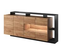 Buffet 4 portes et 4 niches avec LEDs - Naturel clair et Anthracite - IDESIA