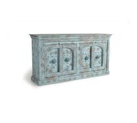 Buffet 4 Portes - Giner y Colomer - Bois de Manguier - Sculpté à la Main - Bleu