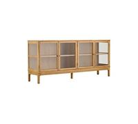 Buffet 4 portes vitrées chêne et MDF placage chêne CACERES Marron Scandinave 180x40xH80cm