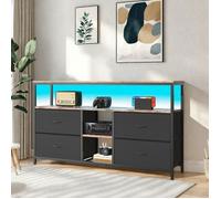 Buffet 4 tiroirs 3 etagères, Buffet bas avec LED, Buffet de salon, Meuble TV, Cadre en métal, Meuble de rangement, Noir