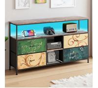 Buffet - 4 Tiroirs 3 Etagères - Buffet de Salon - 137x29.8x78cm - Meuble TV LED - Style Moderne - Meuble de Rangement - Cadre Metal